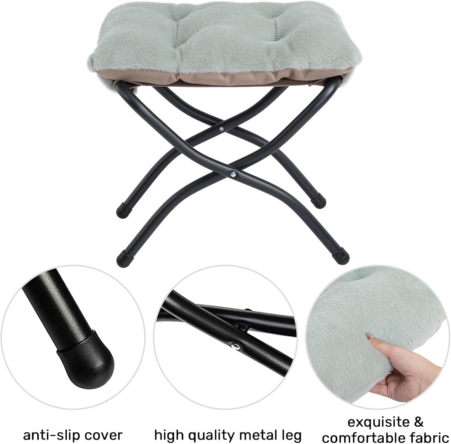 HollyHOME Lazy Chair with Foldable Ottoman, Accent Comfy Lounge Armchair and Folding Footrest Stool, Leisure Sofa Reading Chair and Footstool for Living Room, Bedroom, Dorm,Faux Fur Pea Green