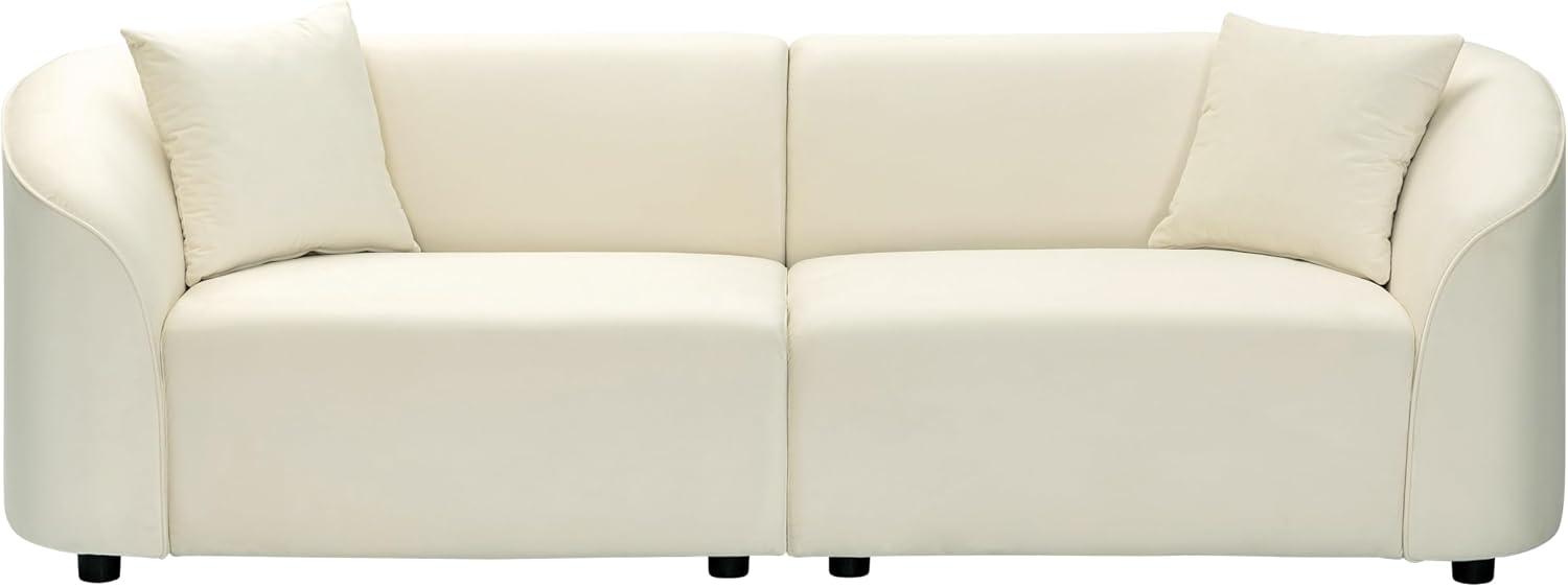 Christopher Knight Home 87.50' Velvet Curved Oversized 2 Seater Sofa, Upholstered Couch Chair, Soft Seating Lounge Sofa, Cozy Loveseat with Armrest, Reading Loveseat for Living Room, Home Rest, Cream