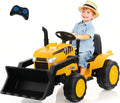 OLAKIDS Kids Ride on Car, 12V Electric Excavator Vehicle Construction Truck with Remote Control, Adjustable Bucket, Toddlers Battery Powered Bulldozer Tractor with 2 Speeds, Music, Citrine