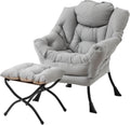 MBOOYOME Lazy Chair with Folding Ottoman, Modern Accent Lounge Armchair with Armrests and a Side Pocket & Foldable Footstool, Leisure Reading Chair for Living Room, Bedroom, Dorm & Office, Light Grey