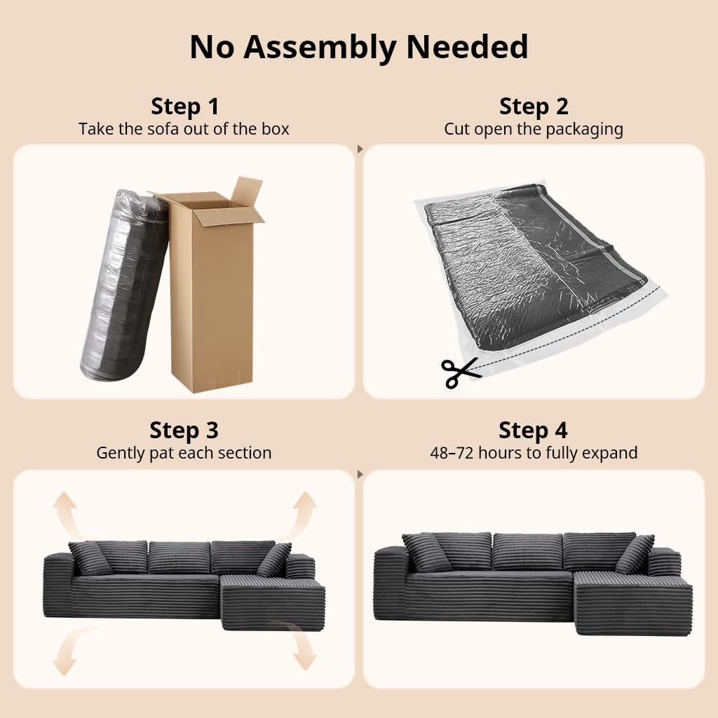 COMHOMA 105'Modular Sectional Sofa with Deep Seat,Cloud Upholstered L-Shape Couch Wide Arms Corduroy Fabric High-Density Foam Chaise Lounge for Living Room No Assembly Required