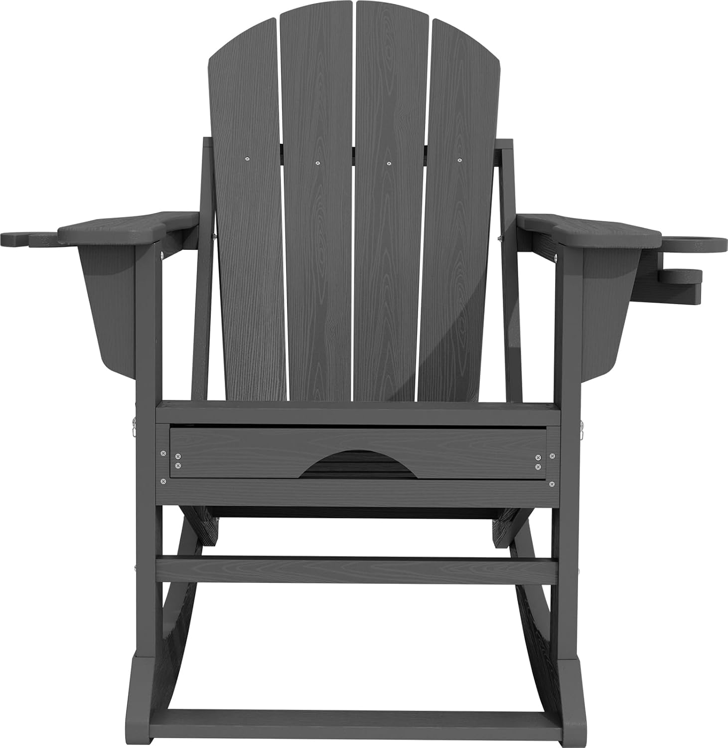 KINGYES Adirondack Rocking Chair Set of 4 with Retractable Ottoman and Cup Holders, HDPE Adirondack Rocker Patio Rocking Chair for Porch, Patio, Balcony, Leaden Grey