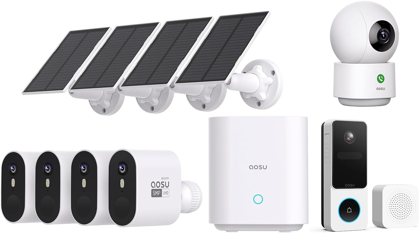 aosu 5MP SolarCam Max System 4-Cam-Kit + 3MP Indoor Camera + 3MP Doorbell Camera