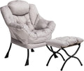HollyHOME Lazy Chair with Foldable Ottoman, Accent Comfy Lounge Armchair and Folding Footrest Stool, Leisure Sofa Reading Chair and Footstool for Living Room, Bedroom, Dorm,Textured Grey