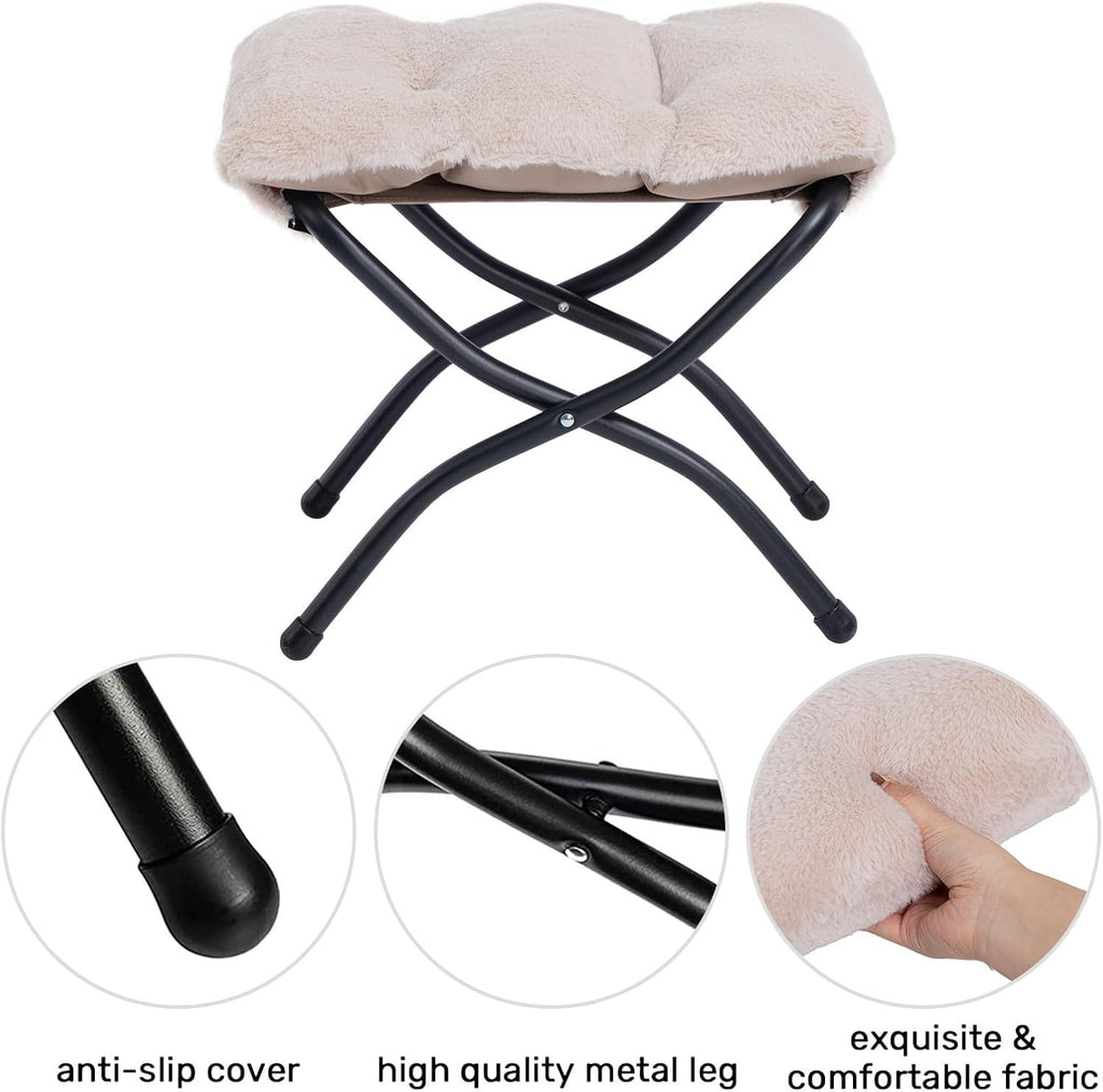 HollyHOME Lazy Chair with Foldable Ottoman, Accent Comfy Lounge Armchair and Folding Footrest Stool, Leisure Sofa Reading Chair and Footstool for Living Room, Bedroom, Dorm,Faux Fur Light Camele