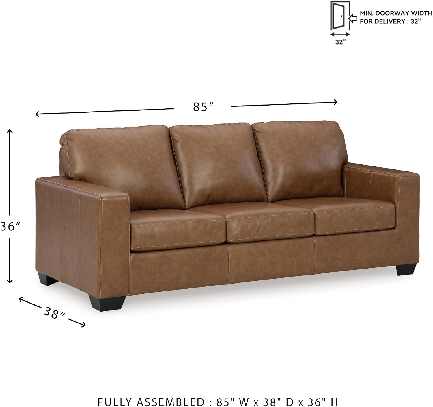Signature Design by Ashley Bolsena Contemporary Leather Match Sofa, Dark Brown