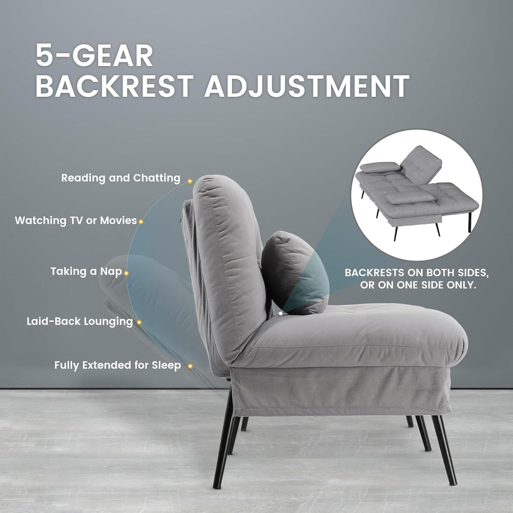COMHOMA Convertible Sofa Bed,68″Fabric Couch with Adjustable Backrest,Loveseat Recliner Sleeper Living Room Furniture futon Set,Grey