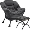 Lazy Chair with Folding Ottoman Modern Large Accent Chair,Contemporary Lounge Leisure Sofa Chair with Armrests Upholstered Sofa Armchair Reading Chair for Bedroom,Dorm & Office (Dark Grey-f)