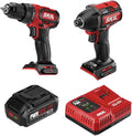 SKIL PWR CORE 20 Brushless 20V Drill Driver & Impact Driver Kit, Includes 2.0Ah Lithium Battery and PWR JUMP Charger - CB743701, Red
