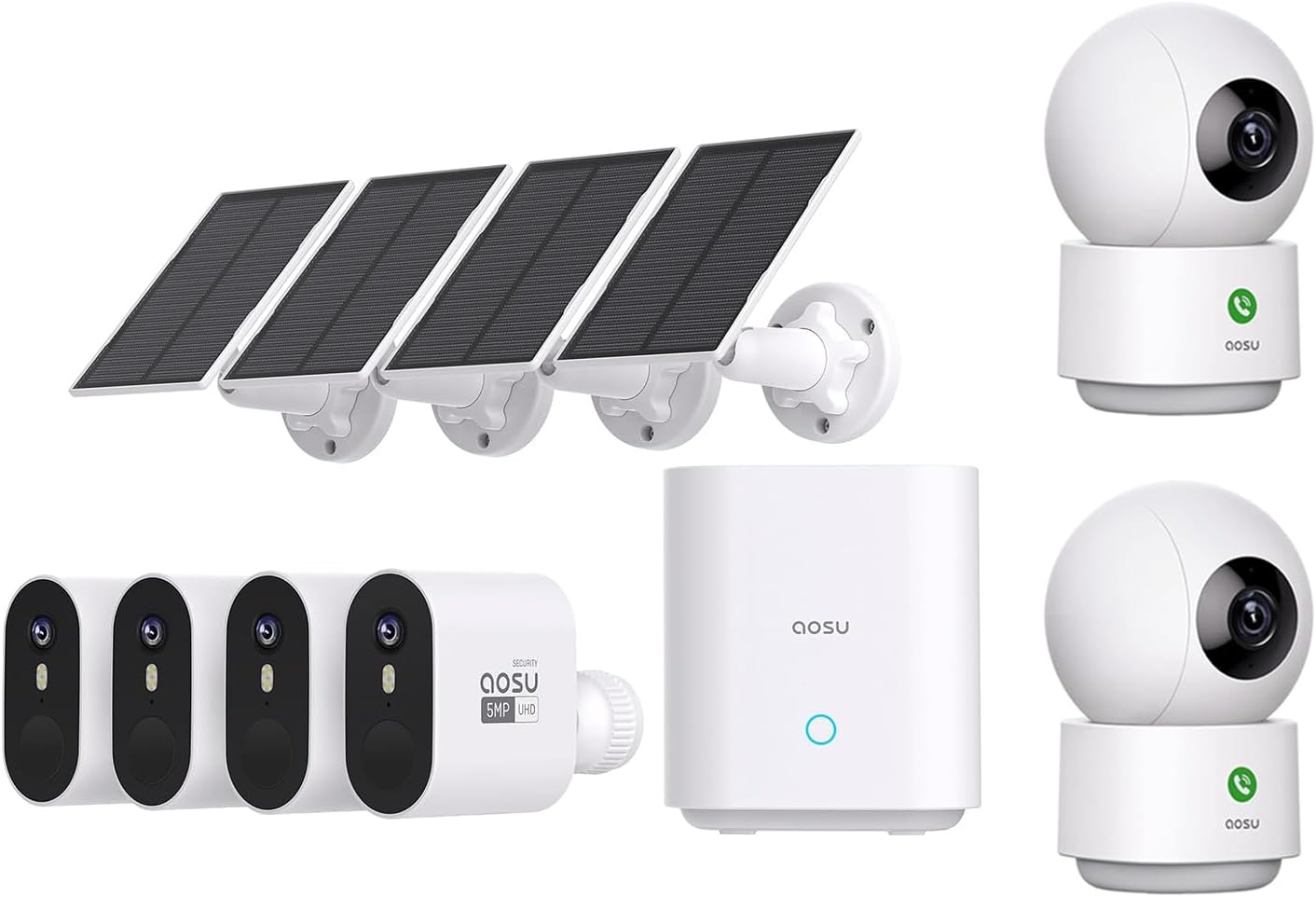 aosu 5MP SolarCam Max System 4-Cam-Kit + 4MP Indoor Camera 2Pack (Indoor Camera Doesn't Connect to Max's aosuBase)