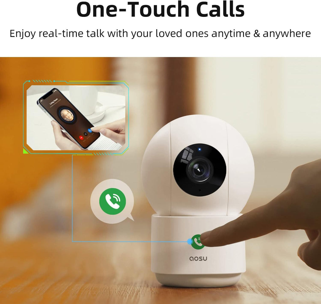 AOSU 2K Security Camera Indoor, Baby Monitor Pet Camera 2 Pack Security Cameras Outdoor Wireless, 2 Cam-Kit, No Subscription,