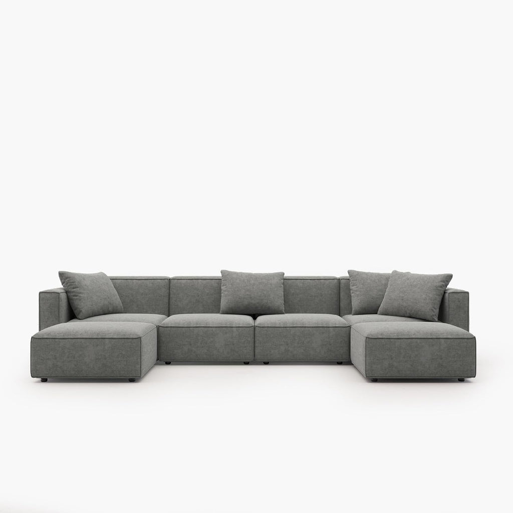 Acanva Luxury Modular Sectional Couch with Moveable Ottoman and Chaise, Modern Minimalist Style Sofa for Living Room, Apartments, U-Shape, Chenille Grey