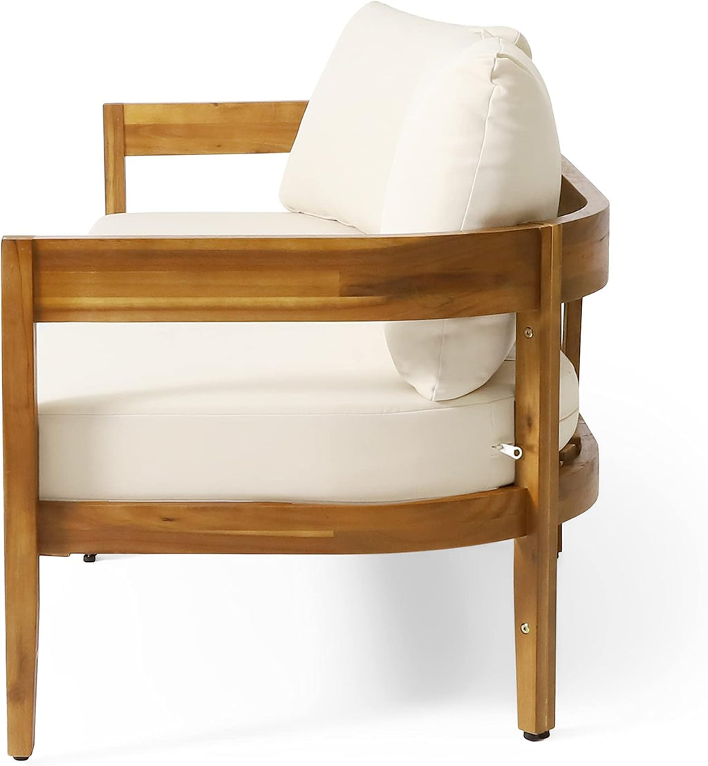 Brooklyn Outdoor 3 Seater Sofa with Cushions - Acacia Wood - Teak/Beige