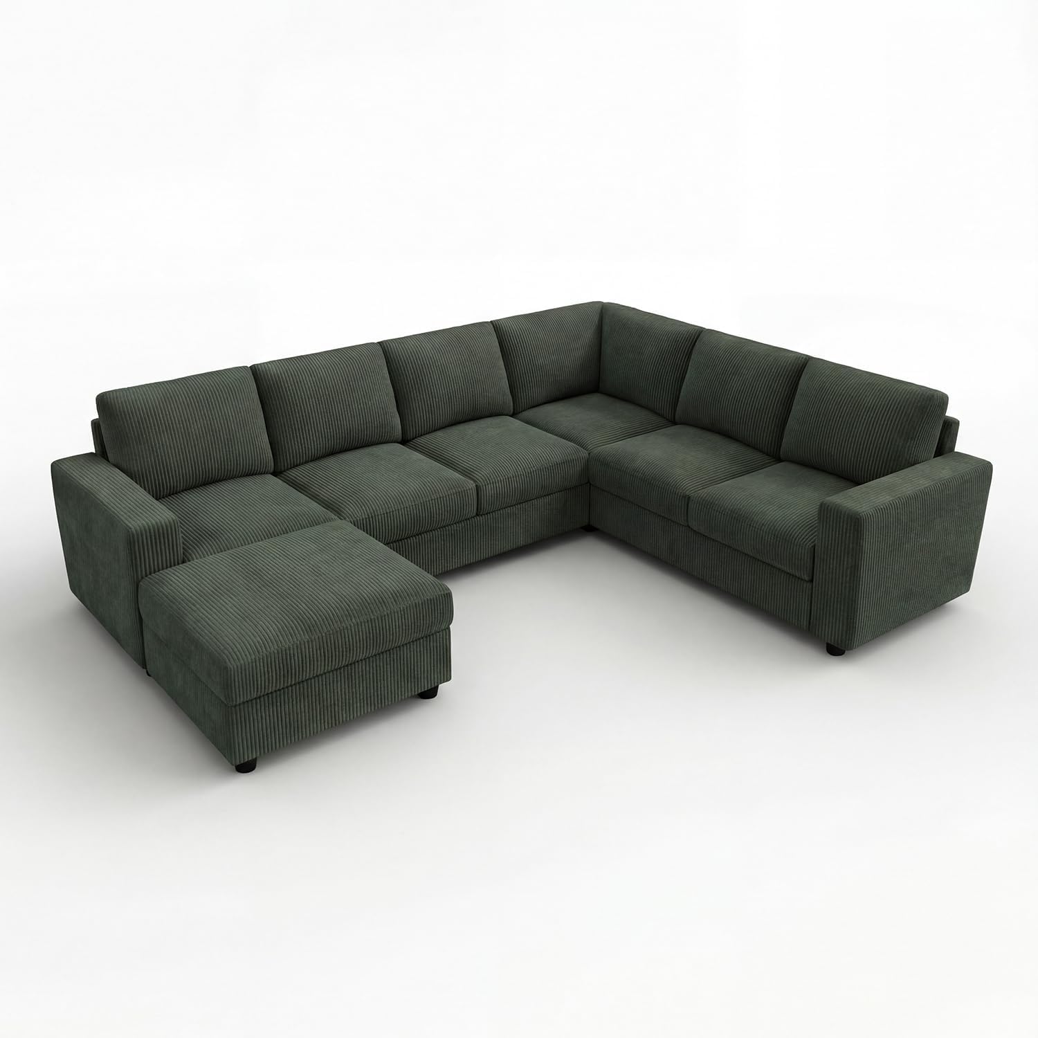 HONBAY Corduroy Sectional Sofa with Storage, U Shape Sectional Sofa with Chaise, Sectional Couches for Living Room, Green