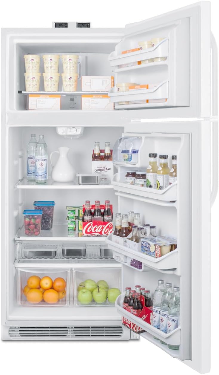 Summit Appliance BKRF21W 30' Wide 21 Cu.Ft. Break Room Refrigerator-Freezer in White with NIST Calibrated Alarm/Thermometers, Interior Light, Adjustable Shelves, Adjustable Thermostat