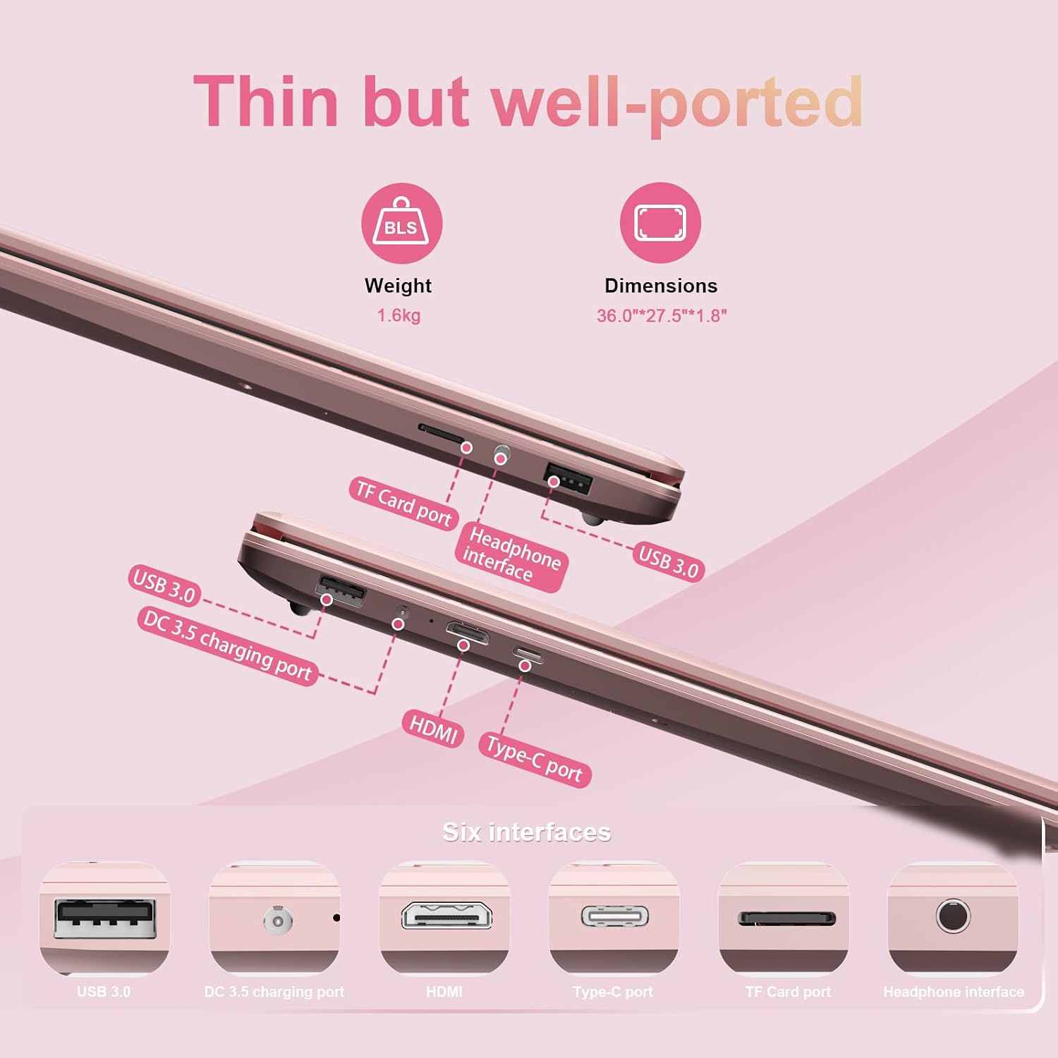15.6' Laptop Computer, N95 Processor (4C4T, 1.7-3.4GHz) Gaming Laptop 16GB RAM 512GB PCIe SSD, FHD Display, Backlit Keyboard, Fingerprint Unlock, Students Business Laptop PC Win11 Pro OS,Rose Gold