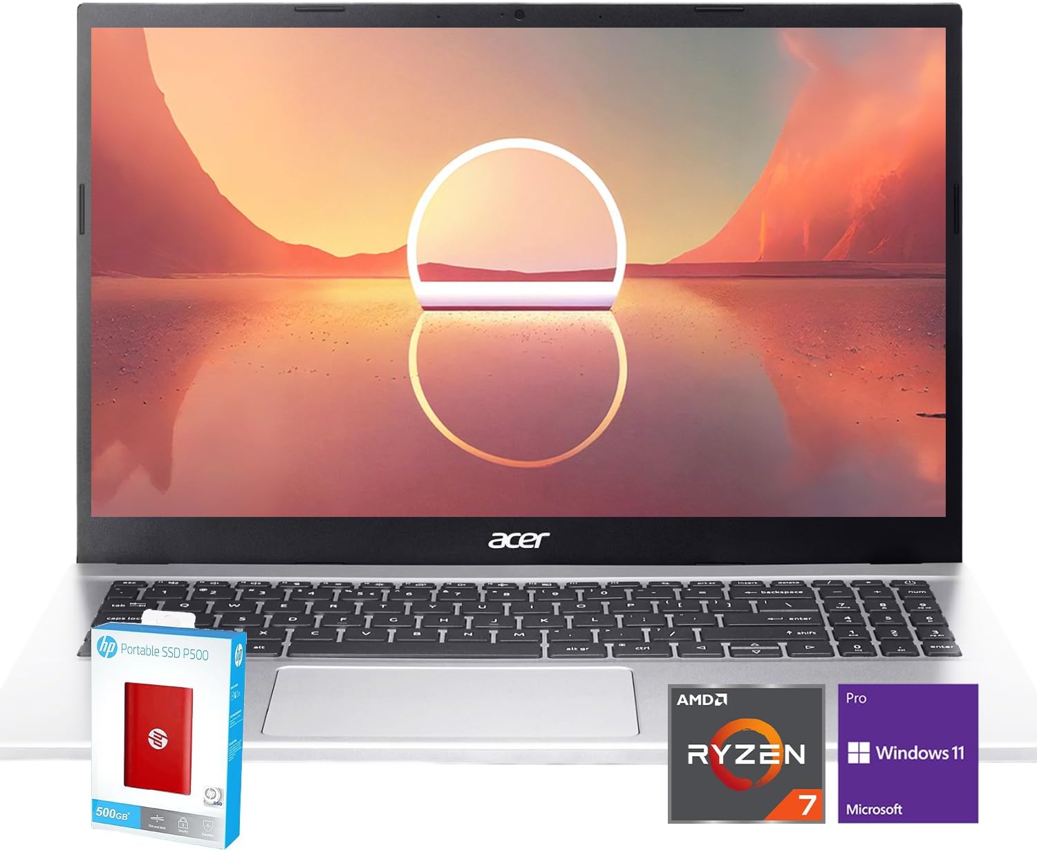 acer Aspire 3 Laptop | 15.6' FHD (1920 x 1080) Display | AMD Radeon | 8-Core AMD Ryzen 7-5700U | 64GB RAM | 4.5TB SSD (4TB PCIe SSD withHP P500 512GB Portable SSD) | Ethernet Port | Windows 11 Pro