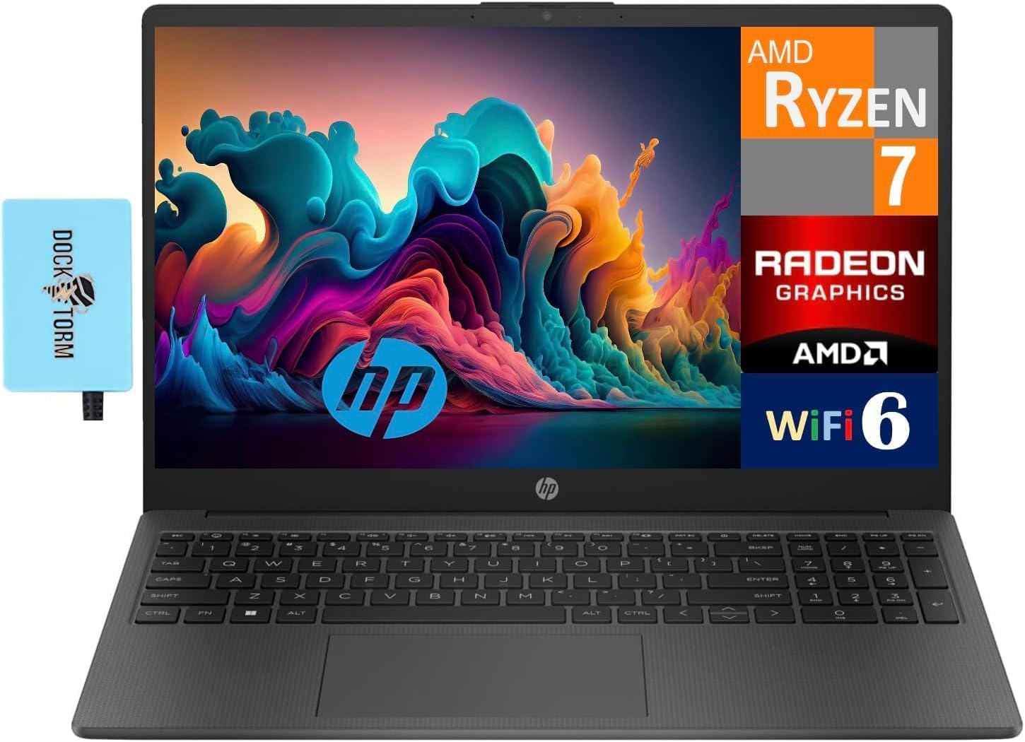HP 255 G10 Business Laptop 15.6' FHD Display (AMD Ryzen 7 7730U, 32GB DDR4, 1TB PCIe SSD, AMD Radeon, Numeric Keypad, WiFi 6, HD Webcam, Bluetooth 5.2, Win 11 Pro) w/DKZ USB Port Expander