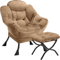 Lazy Chair with Folding Ottoman Modern Large Accent Chair,Contemporary Lounge Leisure Sofa Chair with Armrests Upholstered Sofa Armchair Reading Chair for Bedroom,Dorm & Office(Khaki-f)
