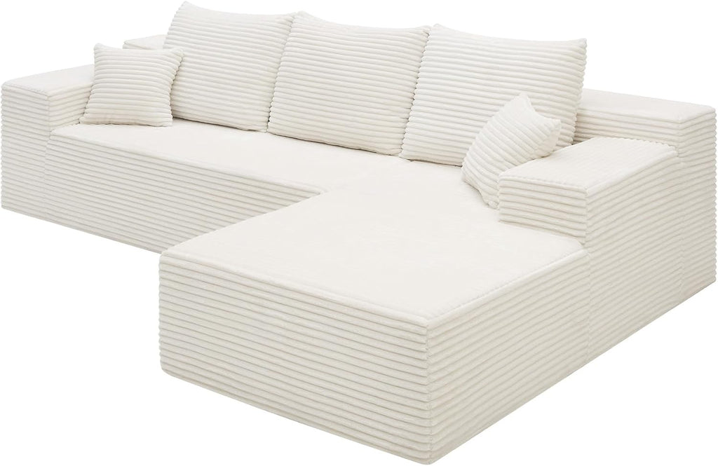 108' Boneless Couches for Living Room, L Shaped Comfy Cloud Modular Sectional Memory Foam Deep Seat Boneless Couch, No Assembly Required Boneless Sofa for Living Room with Right Facing Chaise, White