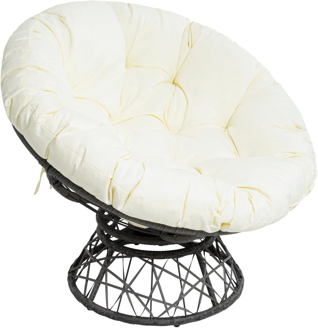 Naomi Home 40' Papasan Chair Indoor with Cushion and Frame – Round Wicker Papasan Chair with Thick Tufted Cushion, Sturdy Metal Base, Large Reading Chair for Bedroom & Living Room, Cream