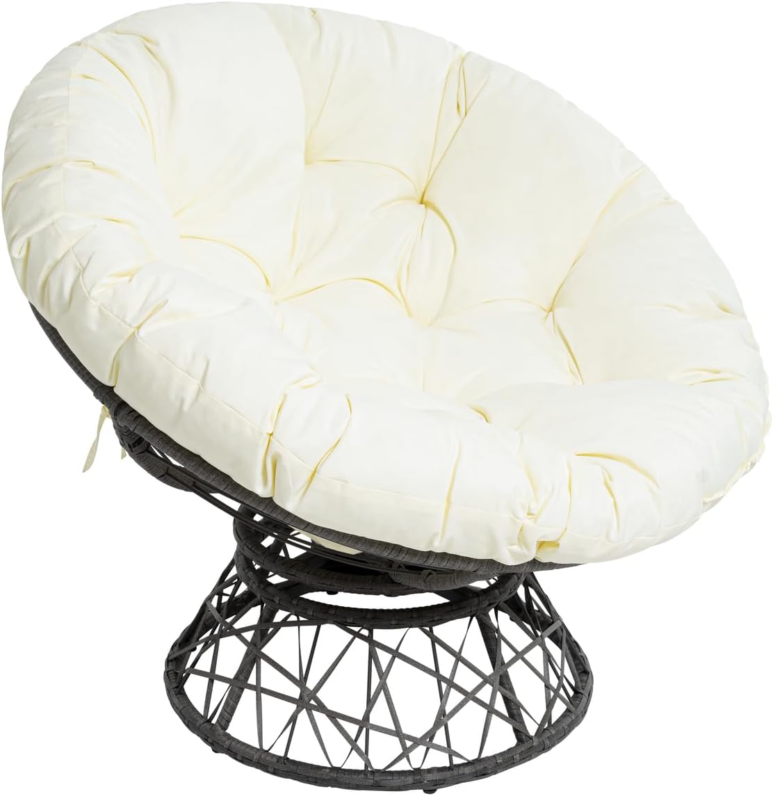 Naomi Home 40' Papasan Chair Indoor with Cushion and Frame – Round Wicker Papasan Chair with Thick Tufted Cushion, Sturdy Metal Base, Large Reading Chair for Bedroom & Living Room, Cream