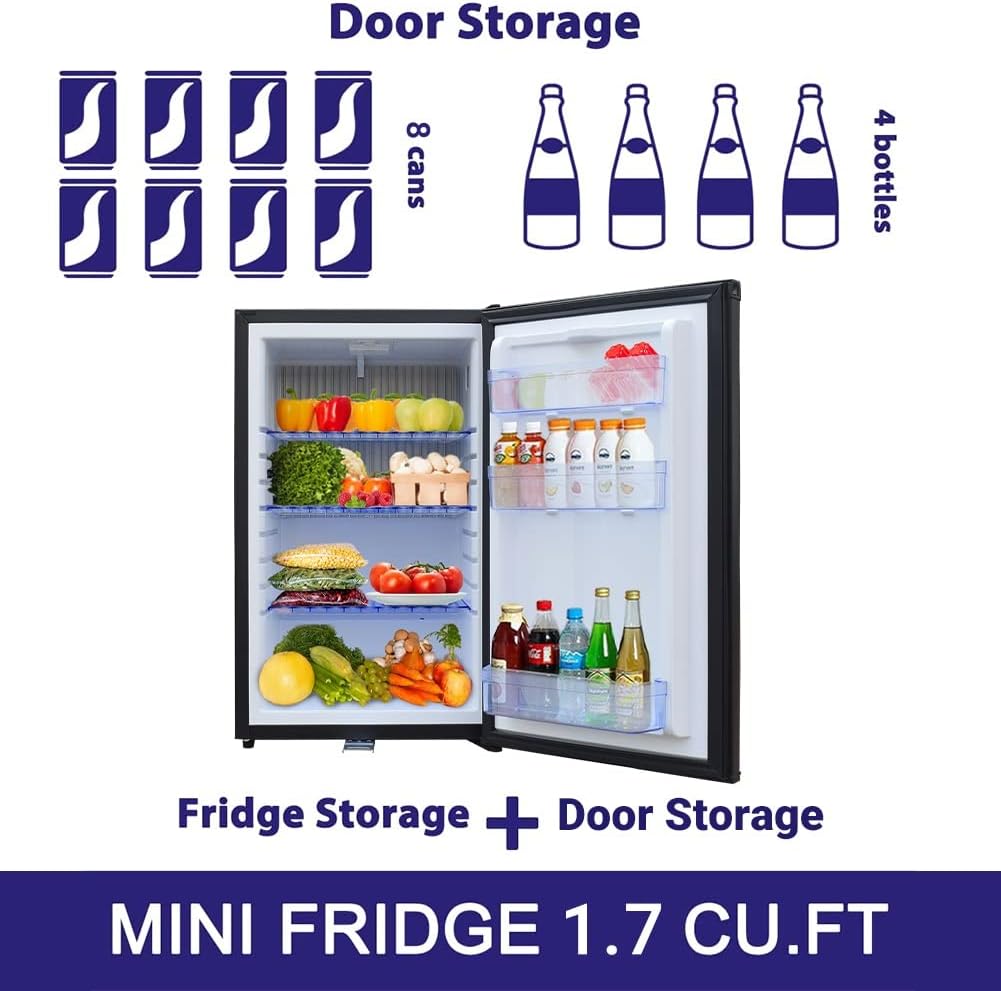 1.7 Cu.Ft Compact Refrigerator, 120V/12V Mini Fridge with Lock & Key, Reversible Door, Quiet Absorption Refrigerator for Truck, RV, Camper, Dorm & Office