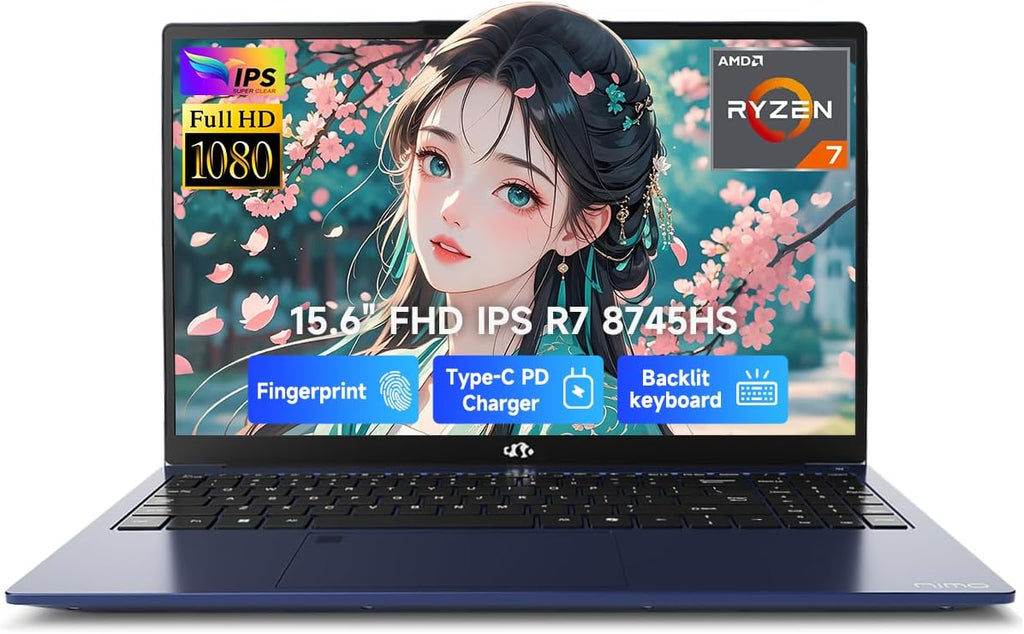 NIMO 15.6' IPS FHD-Gaming-Laptop, AMD Ryzen 7 8745HS 64GB DDR5 RAM 2TB SSD (up to 4.9GHz) Radeon 780M Graphics Business Computer with 100W Type-C Backlit Keyboard, Fingerprint USB-C 4.0