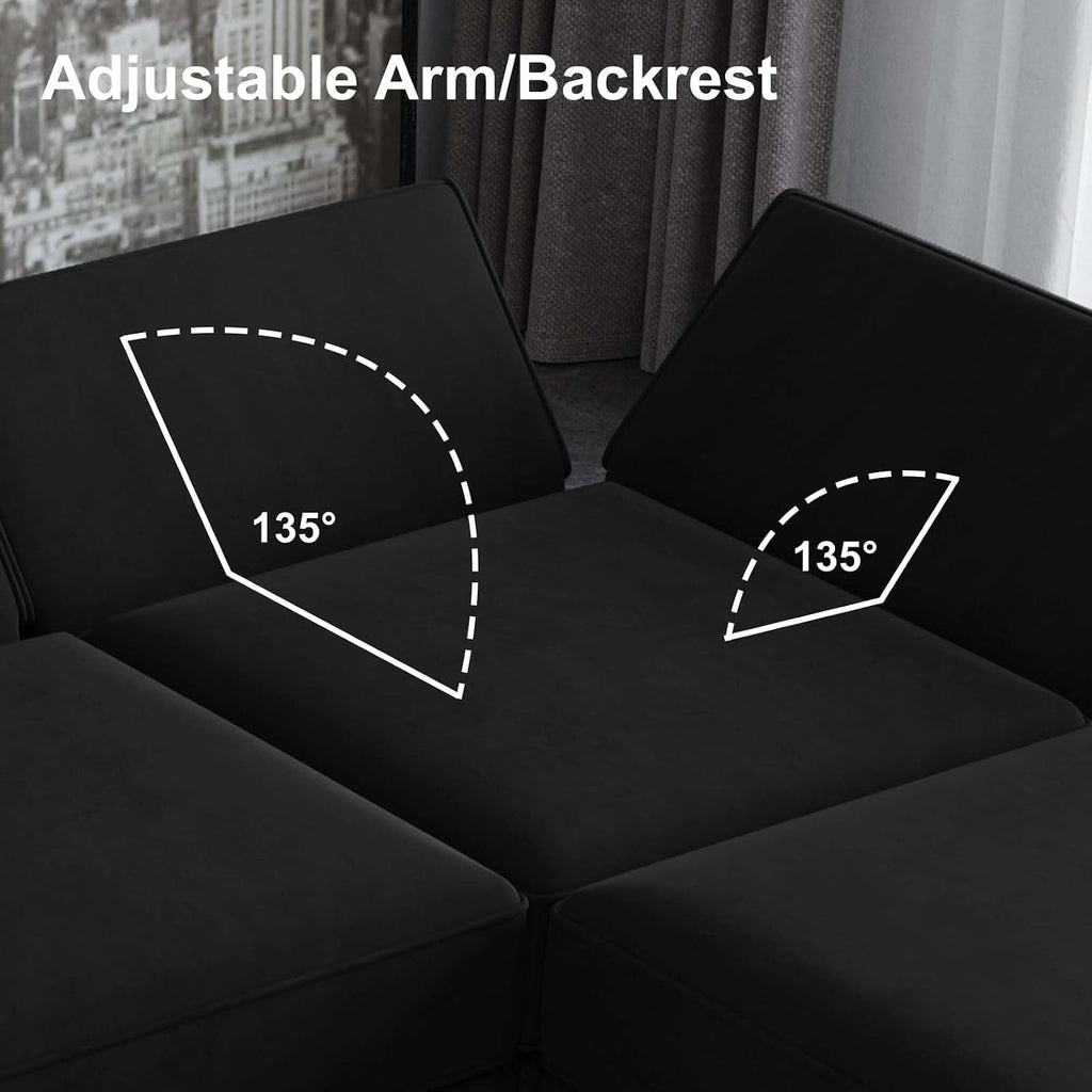 Belffin Modular Sofa Couch with Storage Seats Velvet 3 Seater Sofa for Living Room Black