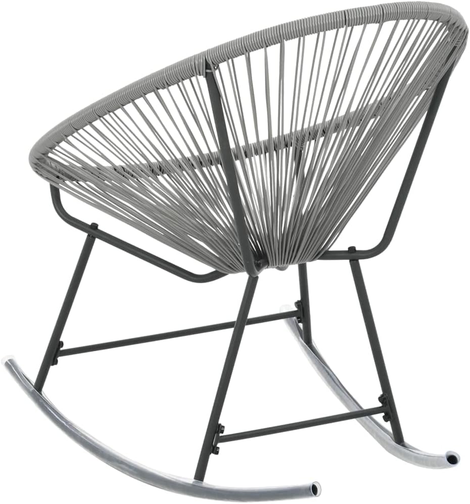 vidaXL Rocking Chair Grey Polyethylene Rattan, Powder-Coated Steel