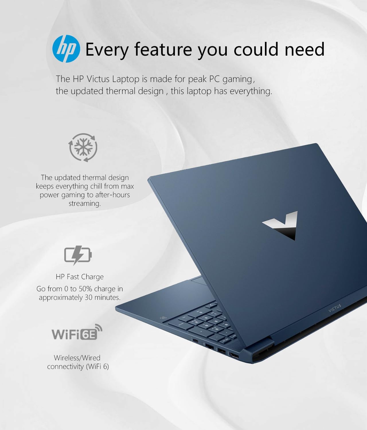 HP Victus 15.6' Full HD 144Hz Gaming Laptop, Intel Core i5-12450H, 32GB RAM, 1TB SSD, NVIDIA GeForce RTX 3050, Bluetooth, Wi-Fi, Backlit Keyboard, Win11, Performance Blue, W/GaLiMu