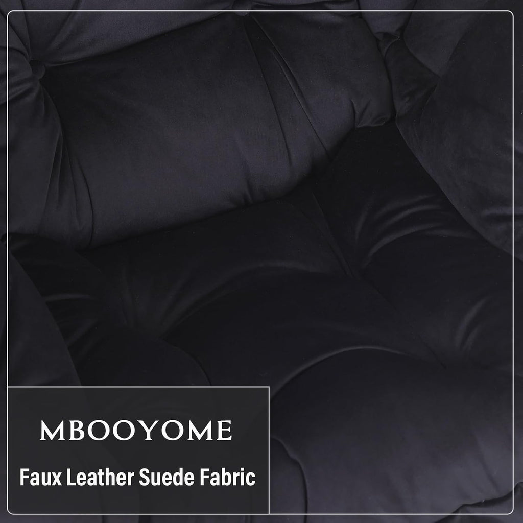 MBOOYOME Lazy Chair with Folding Ottoman, Modern Accent Lounge Armchair with Armrests, a Side Pocket & Foldable Footstool, Leisure Reading Chair for Living Room, Bedroom, Dorm & Office, Velvet Black