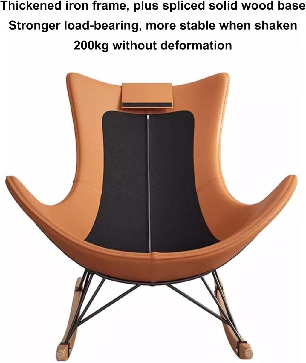 Rocking Boho Papasan Rocking Chair for Nursery Accent Chairs,High Back Tufted Design Rocking Chair,Upholstered Leather Padded Seat Glider Recliner,Solid Wood Base for Living Room/Bedroom Rocker Chair