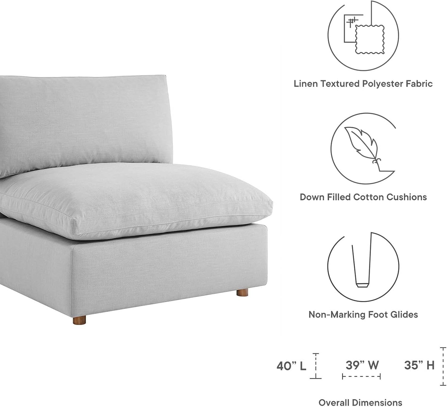 Modway Commix Down-Filled Overstuffed Upholstered 4-Piece Sectional Sofa