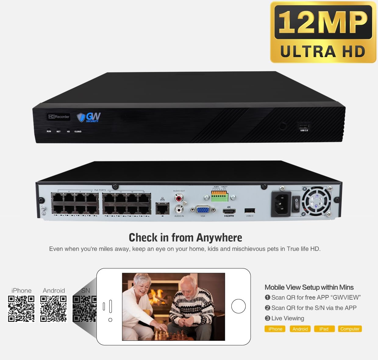 GW Security 16 Channel 12MP NVR 4K 8MP Video & Audio Security Camera System with 16 UHD 4K 2160P Microphone PoE Outdoor/Indoor Security Turret Cameras, AI Face/Human/Vehicle Detection, 4TB Hard Drive