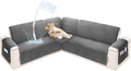 Sectional Couch Covers for Dogs 100% Waterproof Corner L Shaped Sofa Cover Pet Friendly Velvet Washable Anti Slip L Shape Modular Sofa Slipcover Protector with Pockets (Dark Gray, X-Large)