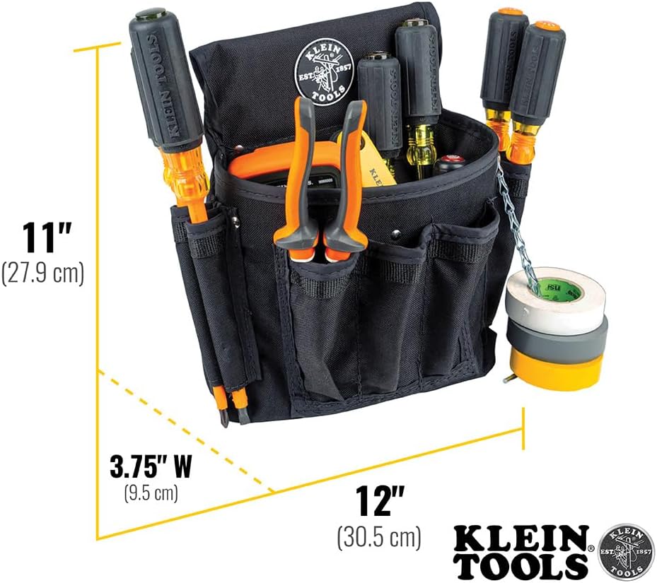 Klein Tools 5710M Electrician's Powerline Padded Tool Belt and Tool Pouch Combo, Medium, 4-Piece