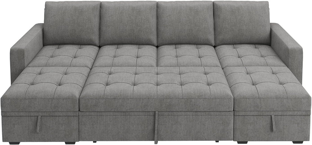 HONBAY Modular Sectional Sleeper Sofa with Pull Out Bed,U Shaped Couch with Storage Seat,Sectional Couches for Living Room,Warm Grey