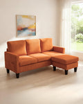 Karl home Small Sectional Couch L Shaped Sofa with Movable Storage Ottoman Corduroy Upholostered Sofa Chaise with Side Pockets for Living Room, Apartment, Studio, Orange