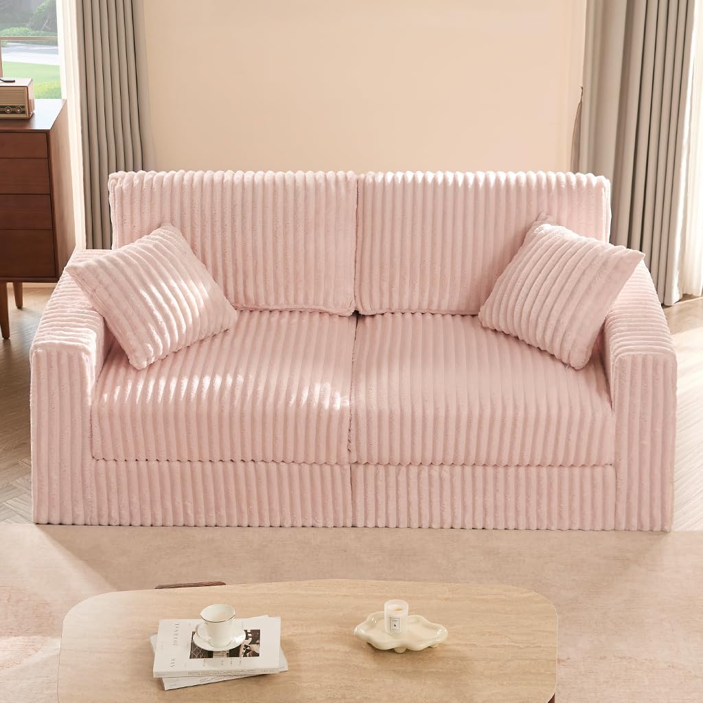 Cloud Couch Queen Sofa 80' 2-Seater Sofa(Not Boneless), Set of Modern Corduroy Loveseat with Deep Seats, High Backrest & Pocket Spring Cushions, Comfy Upholstered Couch for Living Room, Pink