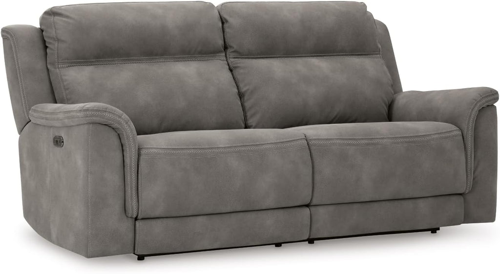Signature Design by Ashley Next-Gen DuraPella Power Reclining Sofa, USB, Extended Ottoman, Water Repellent Faux Leather, 80' W x 42' D x 42' H, Slate Gray