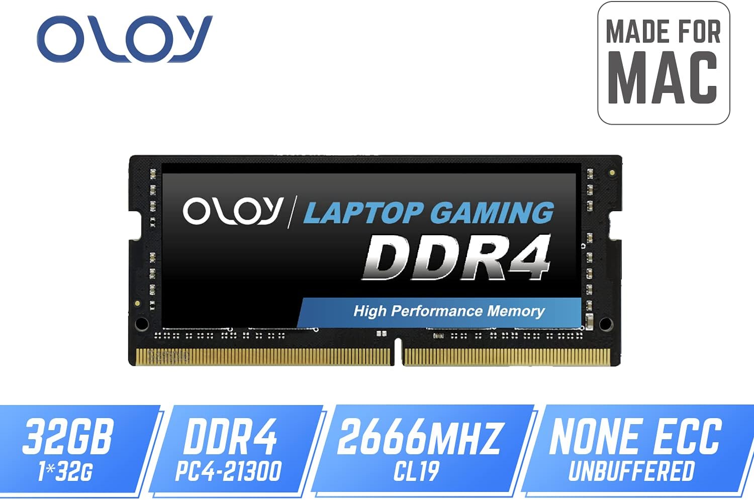 OLOy DDR4 RAM 32GB (1x32GB) 2666 MHz CL19 1.2V 260-Pin Laptop Gaming SODIMM Upgrade for 2019 iMac 27-inch with Retina 5K Display, Late 2018 Mac mini (MD4S322619MZSC)