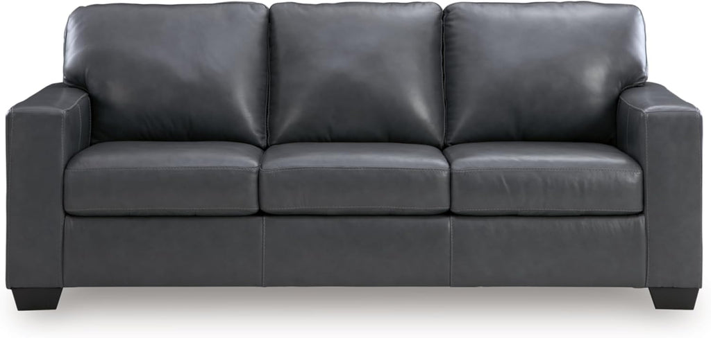Signature Design by Ashley Bolsena Contemporary Leather Match Sofa Sleeper with Loose Seat Cushions and Bi-Fold Memory Foam Mattress, Queen, Gray
