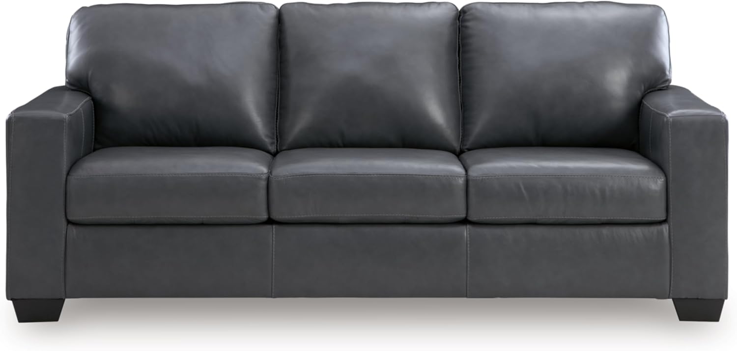 Signature Design by Ashley Bolsena Contemporary Leather Match Sofa Sleeper with Loose Seat Cushions and Bi-Fold Memory Foam Mattress, Queen, Gray