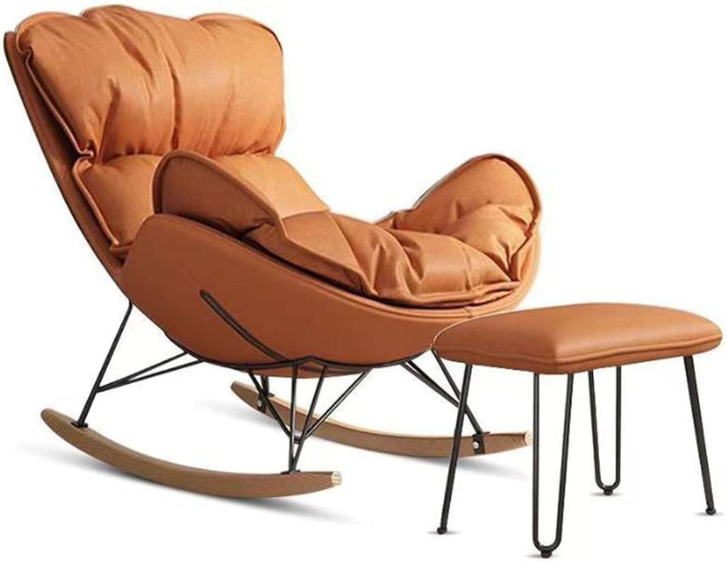 Rocking Boho Papasan Rocking Chair for Nursery Accent Chairs,High Back Tufted Design Rocking Chair,Upholstered Leather Padded Seat Glider Recliner,Solid Wood Base for Living Room/Bedroom Rocker Chair