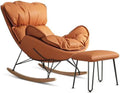 Rocking Boho Papasan Rocking Chair for Nursery Accent Chairs,High Back Tufted Design Rocking Chair,Upholstered Leather Padded Seat Glider Recliner,Solid Wood Base for Living Room/Bedroom Rocker Chair