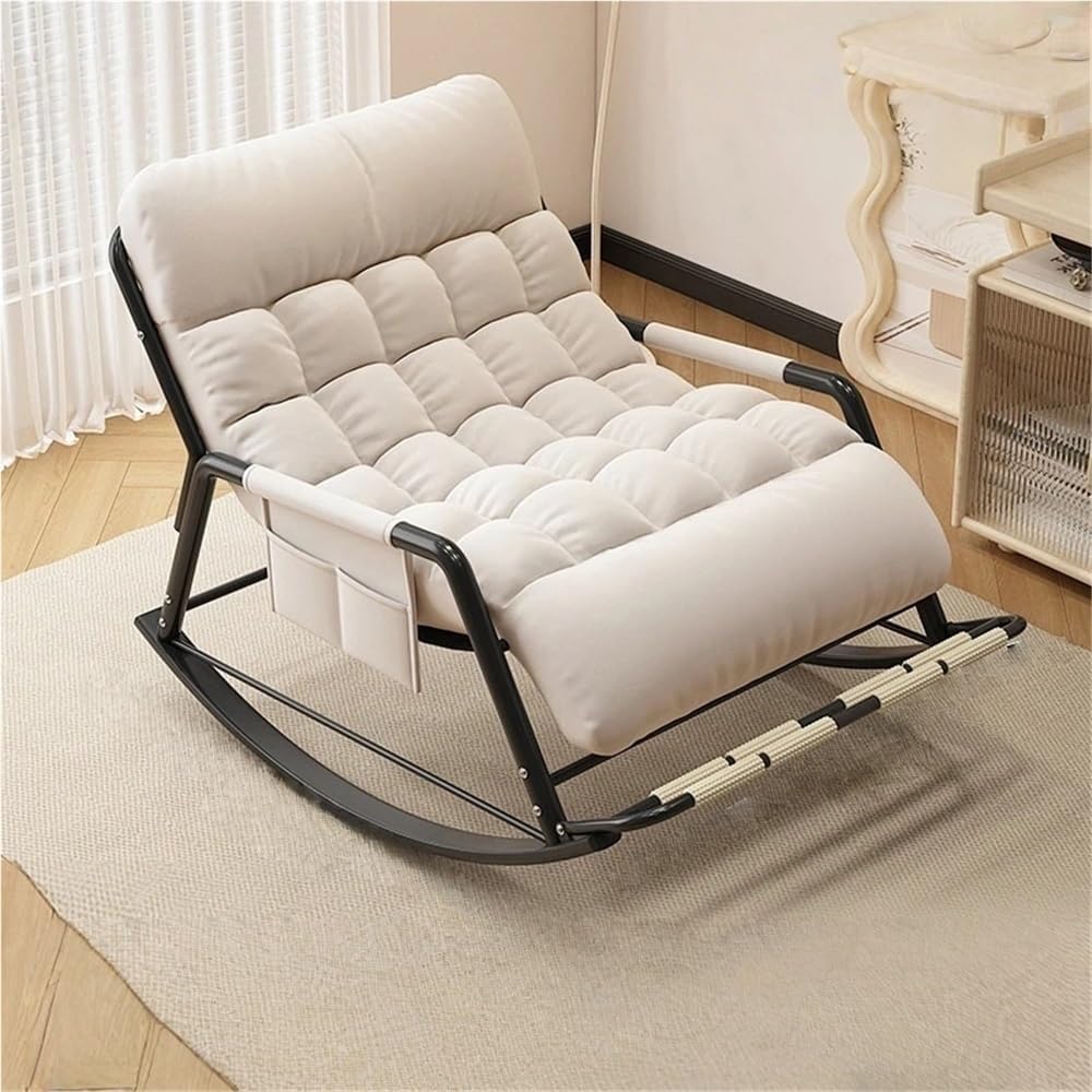 Indoor Outdoor Patio Rocking, ChairsOversized Modern Rocker Chairs, Double Papasan Chair with Cushion, Ergonomic Lounge for Living Room, Bedroom, Patio, Garden(White,Large)