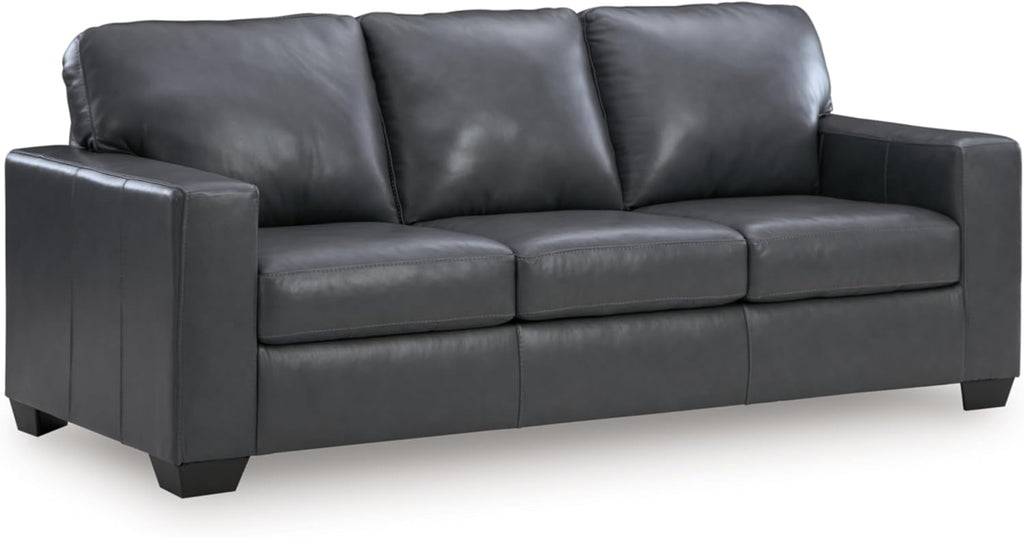 Signature Design by Ashley Bolsena Contemporary Leather Match Sofa Sleeper with Loose Seat Cushions and Bi-Fold Memory Foam Mattress, Queen, Gray