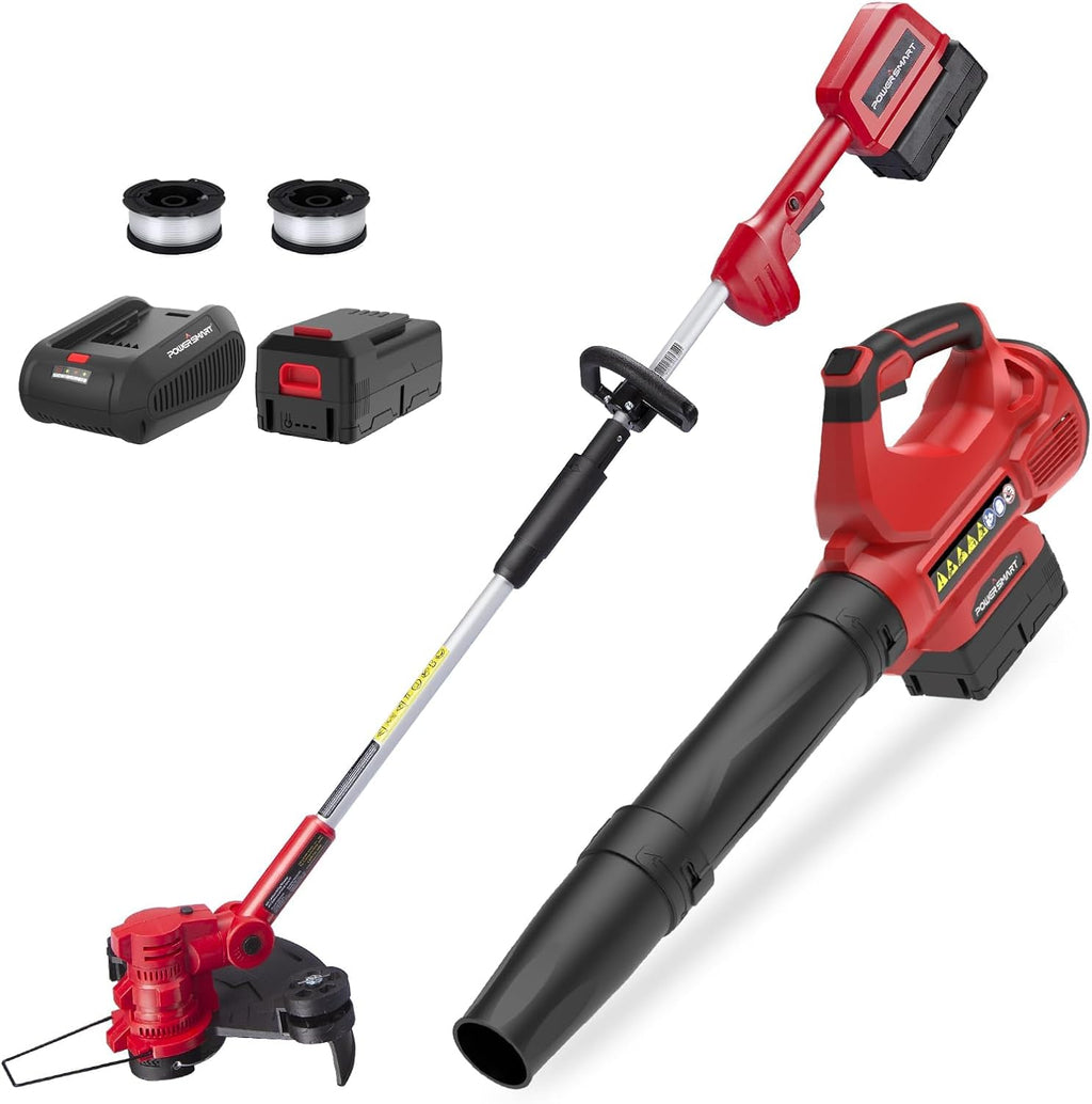 PowerSmart 40V Cordless Leaf Blower and Electric Weed Wacker Combo Kit with 13'' 2-in-1 Auto Feed Weed Eater String, 310CFM Blower for Lawn Care, with 4.0Ah Battery and Charger