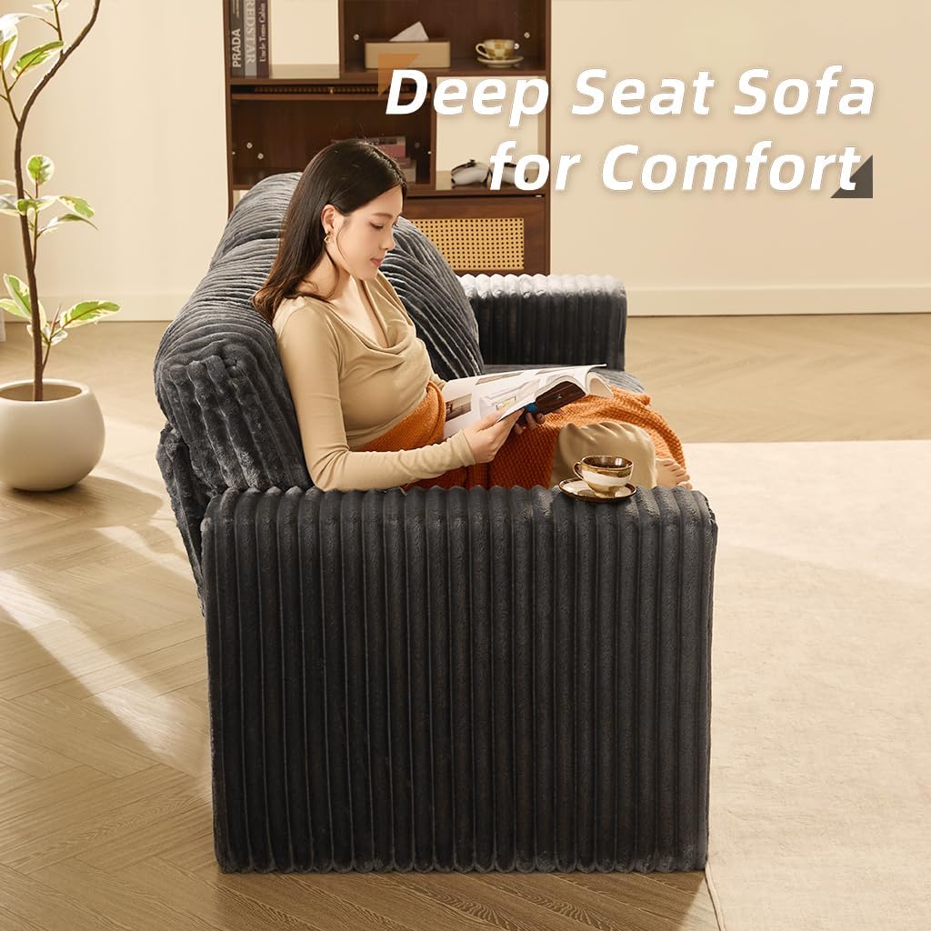 Cloud Couch Queen Sofa 80' 2-Seater Sofa(Not Boneless), Set of Modern Corduroy Loveseat with Deep Seats, High Backrest & Pocket Spring Cushions, Comfy Upholstered Couch for Living Room, Grey